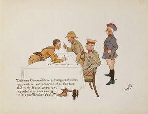 Comandantes da Defesa provando que os dois Howlitzers de 6,3 polegadas são absolutamente necessários em sua seção em particular, de The Leaguer of Ladysmith, 1900 de Captain Clive Dixon