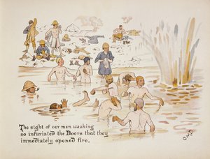 A visão de nossos homens lavando-se enfureceu tanto os Boers que eles imediatamente abriram fogo, de The Leaguer of Ladysmith, 1900