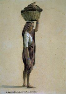 Uma mulher Mahratta carregando combustível (oopleas), Índia