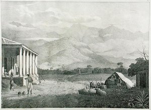 O Seremoogy, ou Streemoogy, Pass, Montanhas Neelgherry, placa 1 de View of the Neilgherries, ou Blue Mountains of Coimbetoor, sul da Índia por Captain McCurdy, publicado em 1830 de Captain E. A. after McCurdy