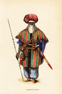 Nobre guerreiro tuaregue de Agadez, Níger, em tagelmust (turbante e véu), taktkat (camisa) e akarbey (calças) de Captain George Francis (after) Lyon