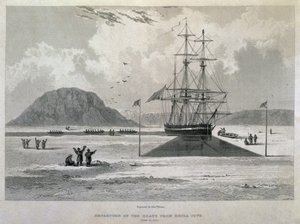 Partida dos barcos de Hecla Cove, 21 de junho de 1827, do Jornal de uma terceira viagem para a descoberta de uma passagem noroeste do Atlântico para o Pacífico, realizada nos anos 1824-25 em HMs de Captain George Francis Lyon