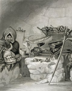 Interior de uma cabana da neve do esquimó, ilha do inverno 1822, gravada pelo bar de Edward Francis Finden (1791-1857). por John Murray, 1824