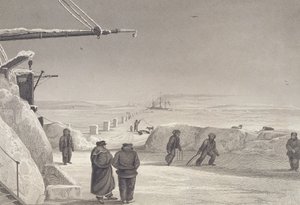 Situação de HM Ships Fury und Hecla em Igloolik, 1822-23, de "Journal of a Second Voyage" para a descoberta de uma passagem noroeste do Atlântico para o Pacífico, realizada nos anos 1821-22-23