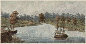 Sydney Cove, 1788 (gravura em cobre colorida à mão)