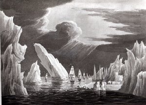 Passagem através do gelo, 16 de junho de 1818, gravado por D. Havell (foto bw) de Captain N. Rofs