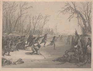 Jogo de bola dos índios Dahcota (Sioux), gravura de Charles Kennedy Burt (1823-92), até dezembro de 1850 (gravura) de Captain Seth Eastman