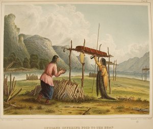 Índios que oferecem comida aos mortos de Captain Seth Eastman