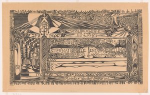 Carta da Vereeniging ter bevordering van de belangen des Boekhandels com impressora, rolos de papel e ornamentação
Exposição Internacional do Comércio de Livros e Exposições Afins (...) (título sobre o objecto) de Carel Adolph Lion Cachet