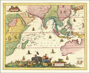 Mapa do século XVII centrado no Oceano Índico por Allard