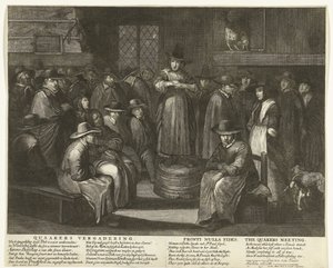 Caricatura dos Quakers ingleses, c. 1656 Quaaker Meeting / Fronti Nulla Fides / The Quakers Meeting (título no objeto)