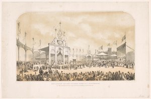 Rei Willem III coloca a primeira pedra em frente ao monumento em memória da libertação dos franceses A colocação da pedra fundamental em Haia para o monumento em memória dos holandeses sacudindo o jugo francês (título no objeto) de Carel Christiaan Antony Last