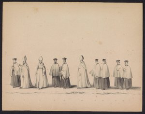 Máscara dos Estudantes de Utrecht, 1846 (ilustração 11) Representação da procissão fantasiada, representando a procissão de Filipe II, Príncipe da Espanha, em Utrecht, 3 de outubro de 1549, realizada em 17 de junho de 1846, por H.H. Estudantes de Utrechtsc de Carel Christiaan Antony Last