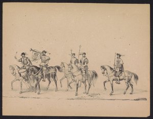 Máscara dos Estudantes de Utrecht, 1846 (ilustração 13) Representação da procissão fantasiada, representando a procissão de Filipe II, Príncipe da Espanha, em Utrecht, 3 de outubro de 1549, realizada em 17 de junho de 1846, por H.H. Estudantes de Utrechtsc de Carel Christiaan Antony Last