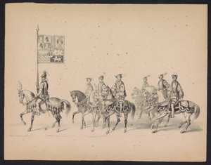 Mascarada dos estudantes de Utrecht, 1846 (placa 15)
Ilustração do desfile, representando o in-tour de Philips II, Príncipe de Espanha, em Utrecht, a 3 de Outubro de 1549, realizado a 17 de Junho de 1846, por H.H. Studenten der Utrechtsche de Carel Christiaan Antony Last