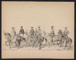 Máscara dos Estudantes de Utrecht, 1846 (ilustração 16) Representação da procissão fantasiada, representando a procissão de Filipe II, Príncipe da Espanha, em Utrecht, 3 de outubro de 1549, realizada em 17 de junho de 1846, por H.H. Estudantes de Utrechtsc de Carel Christiaan Antony Last