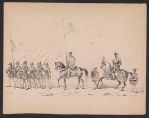 Máscara dos Estudantes de Utrecht, 1846 (ilustração 2) Representação da procissão fantasiada, representando a procissão de Filipe II, Príncipe da Espanha, em Utrecht, 3 de outubro de 1549, realizada em 17 de junho de 1846, por H.H. Estudantes de Utrechtsch de Carel Christiaan Antony Last