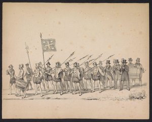 Mascarada dos estudantes de Utrecht, 1846 (placa 22)
Ilustração do desfile com trajes, retratando o in-tour de Philips II, Príncipe de Espanha, em Utrecht, a 3 de Outubro de 1549, realizado a 17 de Junho de 1846, por S. H. Estudantes de Utrecht de Carel Christiaan Antony Last