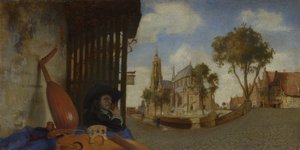 Uma vista de Delft, com uma parada de vendedores de instrumentos musicais, 1652
