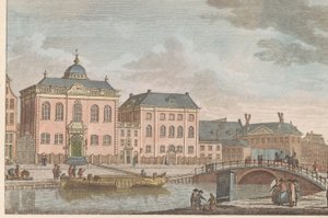 Sinagoga Ashkenazi em Amsterdão, ca. 1790
Ashkenazi Jewish church in Amsterdam / Sijnagogue Allemandé à Amsterdam (título sobre o objecto)
