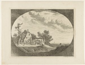 Paisagem com pousada e cavalos de descanso e carruagens e cavaleiros de Carel Frederik Bendorp (I)