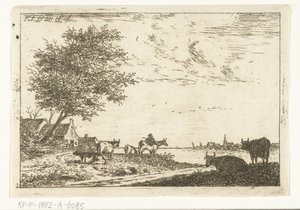Paisagem fluvial com agricultor e vacas perto da quinta
Paisagens (título da série) de Carel Frederik Bendorp (I)