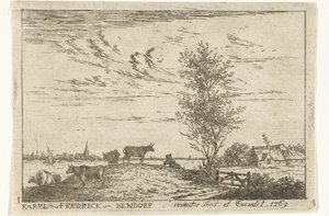 Impressão do título mostrando a paisagem fluvial com vacas
Paisagens (título da série) de Carel Frederik Bendorp (I)