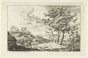 Caçadores com um cachorro em uma trilha Paisagens (a-f) (título da série) de Carel Lodewijk Hansen