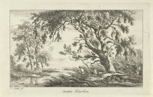 Pescador em uma paisagem fluvial Buyten Haarlem (título no objeto) Paisagens (a-f) (título da série) de Carel Lodewijk Hansen