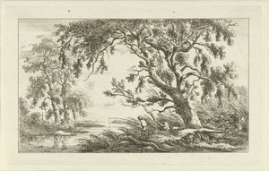 Pescador em uma paisagem fluvial Paisagens (a-f) (título da série) de Carel Lodewijk Hansen