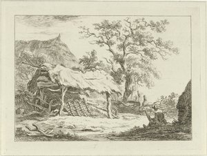 Figura sentada por um celeiro Paisagens (1-6) (título da série) de Carel Lodewijk Hansen