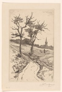 Paisagem de dunas com torre da igreja de Katwijk de Carel Nicolaas Storm van 