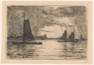 Vista do rio Maas, perto de Dordrecht, à noite de Carel Nicolaas Storm van 