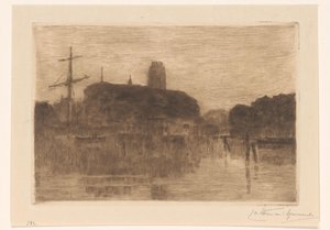 Vista do Nieuwe Haven em Dordrecht à noite de Carel Nicolaas Storm van 