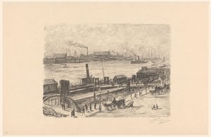 Vista do St. Pauli-Landungsbrücken em Hamburgo de Carel Nicolaas Storm van 