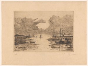 Porto de Bergen op Zoom na maré baixa Bergen op Zoom (título original) Sketching in Holland (título original da série) de Carel Nicolaas Storm van 
