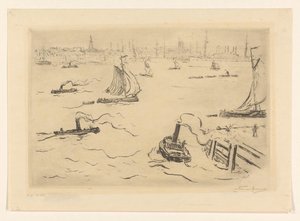 Rio com navios perto de uma cidade de Carel Nicolaas Storm van 