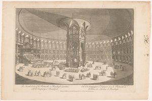 Vista do interior da Rotunda em Ranelagh Gardens, Londres, com uma empresa numa refeição
A vista interior da Rotunda em Renelagh Gardens com a empresa ao pequeno-almoço (título sobre o objecto) de Carington Bowles