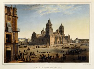Plaza Mayor, México, c.1839 (litografia a cores) de Carl (after) Nebel