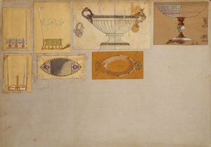 Seleção de designs, House of Carl Faberge (lápis e aquarela sobre papel)