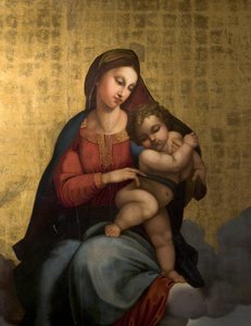 Virgem e Criança, 1819 (óleo e folha de ouro em madeira) de Carl Adolf Senff