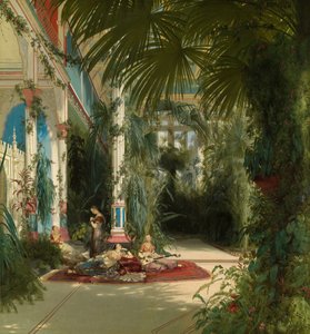 Alemão: Das Innere des Palmenhauses auf der Pfaueninsel bei Potsdam O interior da casa das palmeiras no Pfaueninsel perto de Potsdam de Carl Blechen