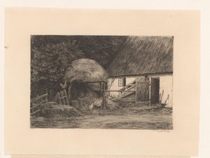 Pátio com palheiro e galinhas de Carl Bloch