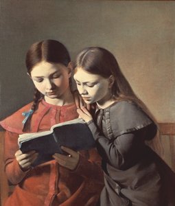 As irmãs do artista Signe e Henriette lendo um livro, 1826 de Carl Christian Constantin Hansen