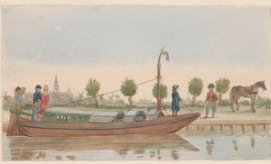 Trekschuit, 1824
Een hollandsche trek de Jaagschuit / Um barco de tracção, utilizado para o transporte de passageiros e mercadorias na Holanda (título sobre o objecto) de Carl Cristiaan Fuchs