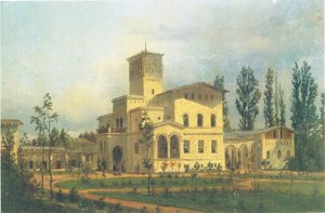 Vista para o edifício dos faisões perto do castelo de Charlottenhof de Carl Daniel Freydanck