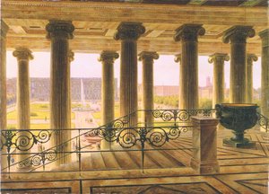 vista do novo Museu sobre o jardim de prazeres e o palácio real em Berlim