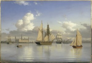 Navios à vela off Kronborg Castle, Suécia, 1880 óleo sobre tela