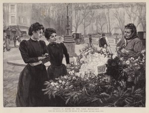 Violetas - uma Cena nos Boulevards de Paris, pintura no salão Champs de Mars, Paris (litho) de Carl Ernest von Stetten