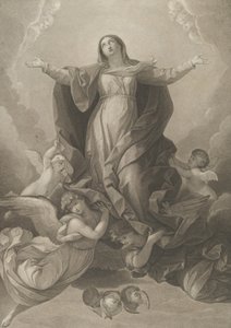 A assunção da Virgem, que se levanta com os braços estendidos, anjos que a sustentam desde..., 1792. de Carl Ernst Christoph Hess